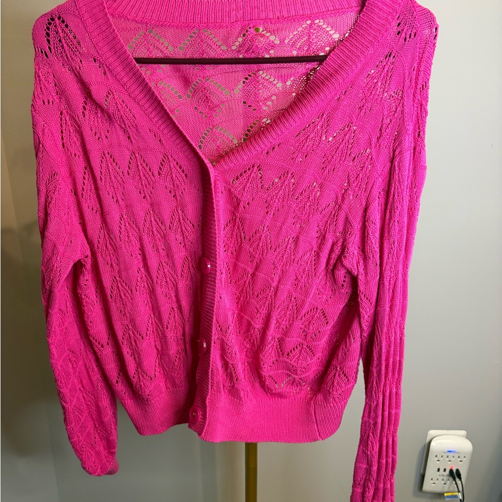 Bright Pink Women's Knit Cardigan Sweater